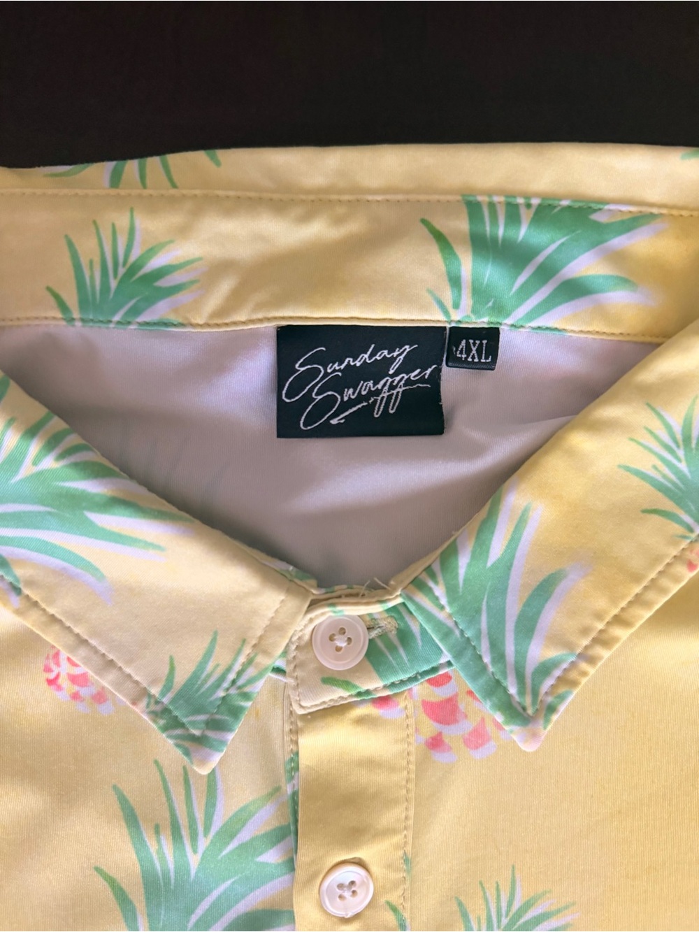 4XL “Pineapple Express” Sunday Swagger Yellow Pineapple Print Polo Shirt - Picture 2 of 4
